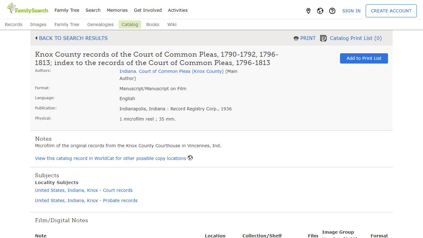 FamilySearch Catalog: Knox County records of the Court of Common Pleas ...